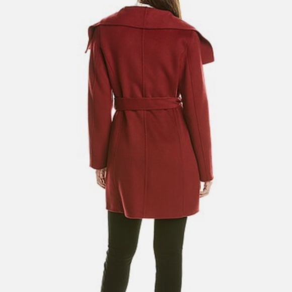 T TAHARI Ella Shawl Collar Wool-Blend Wrap Coat Burgundy Sz XS - Picture 11 of 11